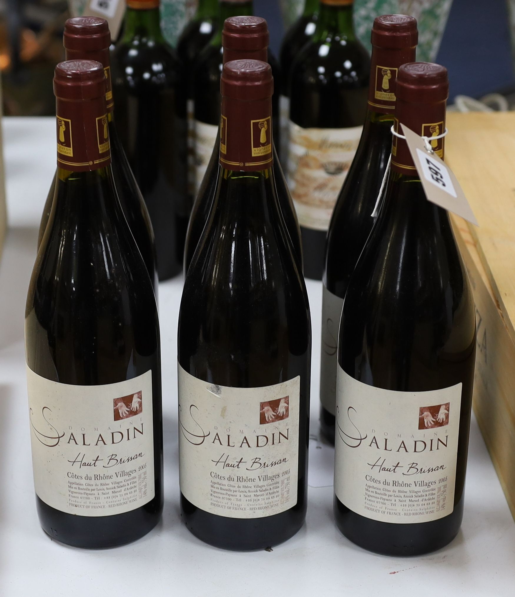 Six bottles of Domaine Saladin Cotes du Rhone Villages Haut Brisson 2005 75cl